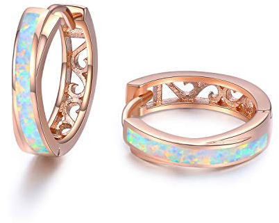 TANGPOET Mädchen Creolen Ohrringe Sterling Silber 925 Opal Kinderohrringe, Klein Hypoallergene Klappcreolen, Kreis Damenohrringe, Schmuck Geschenke für Frauen