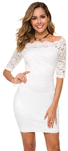 Atnlewhi Womens Lace Off Shoulder Sexy Bodycon Dresses Slim Fit Mini Dress for Party Cocktail Wedding,Bodycon-White,XL