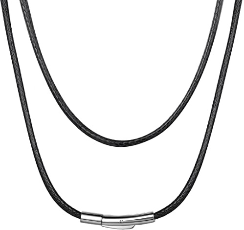 ChainsHouse läderhalsband flätad repkedja med rostfritt stål lås 2/3 mm -16 18 20 22 24 26 28 30 tum vattentät svart brun sladdkedja för män kvinnor, 66cm (26''), Läder, Ingen ädelsten