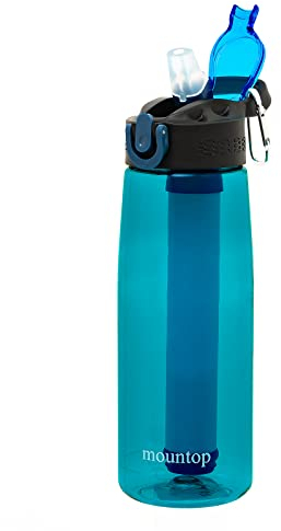 mountop Portable Water Filter Bottle - Emergency Water Filtered Bottle with 2-Stage Integrated Filter Straw for Hiking Backpacking and Travel BPA Free 22oz