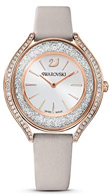 Swarovski Crystalline Aura Orologio Analogico al Quarzo, con Cinturino in Pelle e CristalliSwarovski in Cassa Placcata in Tonalità Oro Rosa, Grigio