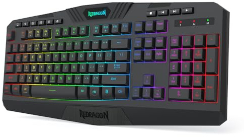 Redragon K503 Wireless Gaming Keyboard, 3-Mode (2.4G/BT/USB), RGB LED Backlit, Multimedia Keys, Fully Programmable Silent Membrane Keyboard with Wrist Rest for Windows PC Games (Black)