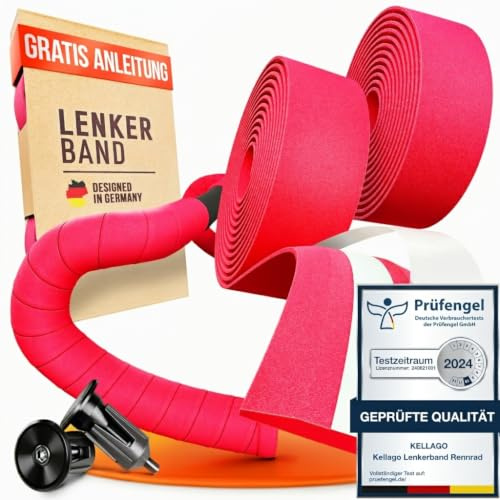 Kellago Lenkerband Rennrad rot, inkl. ALU-Endkappen, Montage-E-Book & 4x Klebestreifen - Fahrrad Lenkerband - Griffband Rennrad Fahrradlenkerband