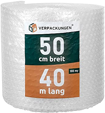 BB-Verpackungen 2 x Luftpolsterfolie 2-lagig 0,5 x 40 m große Noppen (100 my stark, Schutz von empfindlichen Gegenständen) - Sets zwischen 1 und 4 Rollen
