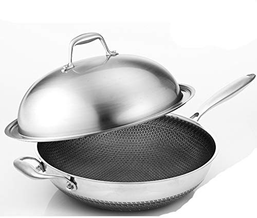 Wok a Induzione Antiaderente Con Coperchio - 38 Cm - Padella Per Friggere Con Coperchio in Vetro Temperato e Manici Antiscivolo,36CMWithears-C