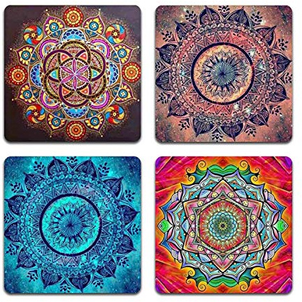 Mandala Pattern Square Coaster Set - Made of Recycled Rubber - Set of 4