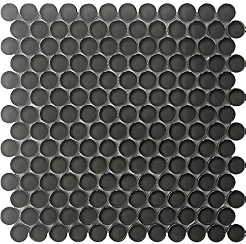 Penny Round Glass Mosaic Tile 1”x1” – 5 Sq Ft Box of 5 Tiles – Glossy Finish, Waterproof, Easy Install Mesh-Backed Tile for Kitchen Backsplash, Bathroom, Shower, Wall, & Decor - Ash Gray