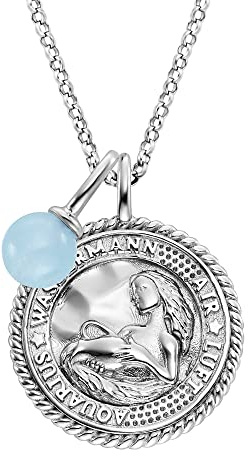 Engelsrufer Collar para mujer de plata de ley y colgante del signo zodiacal de Acuario, con 5 circonitas y un colgante de ágata azul, longitud: 50 cm, Länge 42 + 4 + 4 cm, Plata esterlina