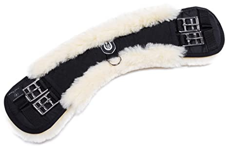 Werner Christ ® Western Lammfell Kleinpferdegurt anatomischer Western-Sattelgurt mit konkaver Sichelform, echtes Fell, Westerngurt in schwarz-Natur in 30 cm