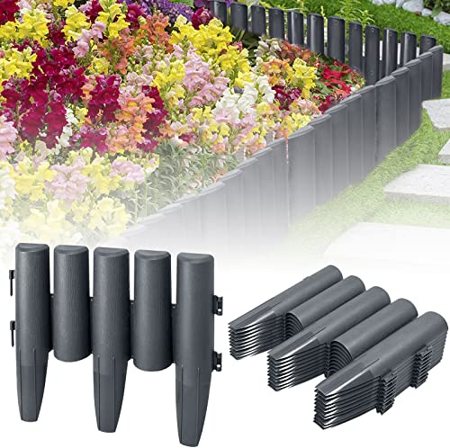 ACXIN Rasenkante Kunststoff 5,6m Holz Optik Beeteinfassung Mähkante Beetumrandung Palisade Garden Border Beetzaun Gartenumrandung Rasenkante Gartenzaun 1 Element (L x H): 28 x 24cm Anthrazit…
