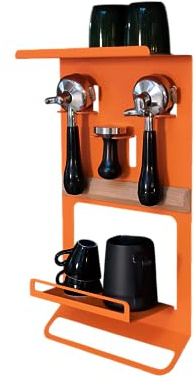 Crealutionz Flate® Barista Regal für Siebträger, Tamper und Barista Zubehör (Wandhalterung für Kaffeezubehör) (Orange)
