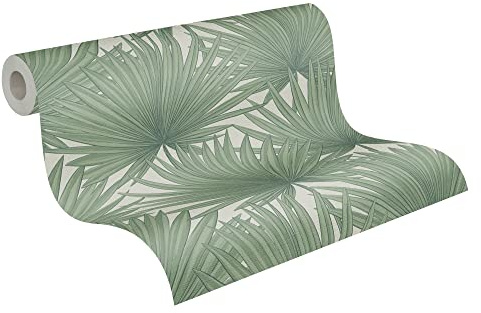 A.S. Création Papier peint intissé - Tapisserie papier peint avec des palmiers en vert et blanc - Papier peint pour différentes pièces - Papier peint adhésif en 10,05 m x 0,53 m