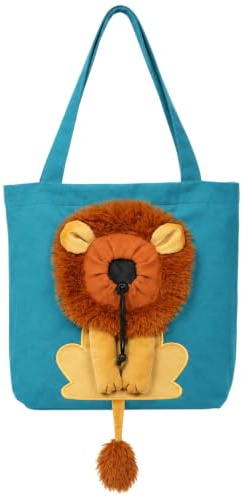 Borsa trasportino per gatti, in tela con leone dei cartoni animati, borsa portatile per cani di piccola taglia e gatti, borsa a tracolla pieghevole, multicolore, taglia unica (blu)