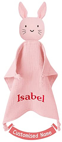 TYRY.HU Babydecke mit Namen Personalisierte Kuscheldecke,Kaninchen Rosa | DIY Customise Schmusetuch,Strick Schnuffeltuch,Geschenk zur Geburt