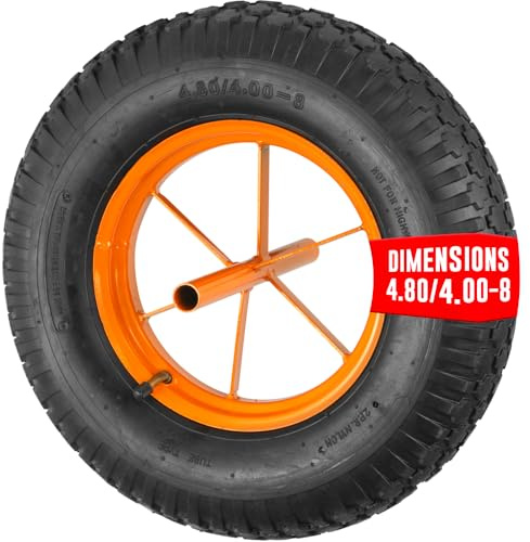 EURO VANADIUM Roue de brouette gonflable 375 mm, Axe 19 mm, Jante métal | Roue gonflable diamètre 375 mm avec axe 19 mm, pneu caoutchouc et jante métal orange, moyeu acier renforcé