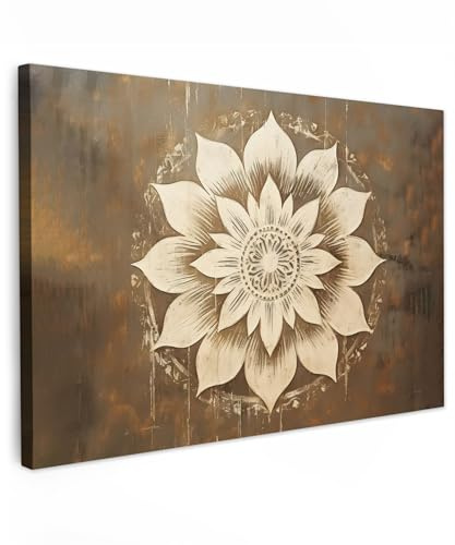 MuchoWow© Wandbilder Groß XXL Wohnzimmer Wanddeko Schlafzimmer Zimmerdeko | 120x80 cm - Fotowand Zimmer Deko Wand Dekoration Wall Art Mandala - Blumen - Vintage - Weiß