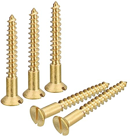 sourcing map Laiton Bois Vis, 25pcs M4 x 30mm Fente Entraînement Plat Tête Auto Taraudage Vis Tête Fraisée pour Travail Bois Meubles