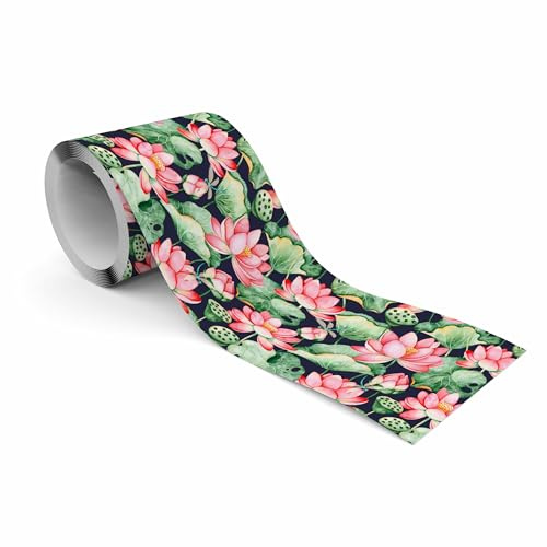 Muralo Bordüre Selbstklebend Rosa Lotusblume, Wandbordüre - 10x300 cm | Tapetenbordüre, Zartes Design, UV-beständig, halbmatt, glatt und abriebfest - ideal für Wohnzimmer und Schlafzimmer