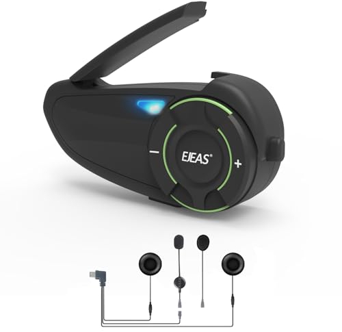 EJEAS Q8 Mesh 3.0 Sistema di Comunicazione Interfono Moto, Interfono Casco Moto Bluetooth 5.1 con Riduzione del Rumore CVC e Condivisione di Musica per 6 Motociclista (Confezione da 1)