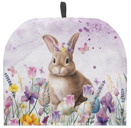 TOADDMOS Floral Egg Easter Rabbit Tea Pot Cozies, Tea Pot Cozy Teapot Dust Cover Tea Cozy Kitchen Home Decorative Tea Pots Cozy Tea Cup Cozy with Handle