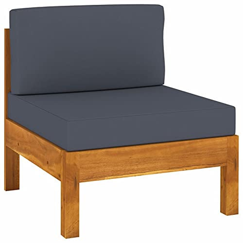 Gecheer Mittelsofa Sofa Lounge Gartensofa Einzelsofa Gartenmöbel Loungesofa Innenhof Terrasse mit Dunkelgrauen Kissen Massivholz Akazie