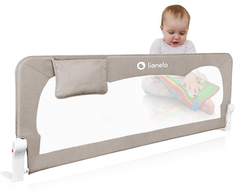 lionelo Hanna Sponda letto universale barriera protettiva per letto, Altezza 65cm, Installazione facile, 180 gradi di reclinazione, Sponda pieghevole con blocco StandSafe, Cinture SecureBelt e Tasca