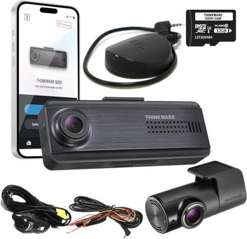 THINKWARE Q200 Dash Cam 2K Front and Rear, Built-in GPS, Wi-Fi, ADAS, WDR
