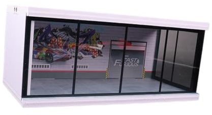 Milageto 1:64 Parkplatz-Vitrine, Druckguss-Auto-Display, Hintergrundbeleuchtung, Schutz-Sammlerstücke für Druckguss-Auto-Actionfiguren, Graffiti-