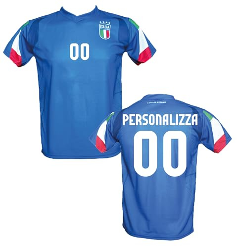 Maglia Calcio Italia blu Personalizzata con Il Tuo Nome o del Tuo Giocatore Preferito creata utilizzando maglia Replica Autorizzata 2024 Taglie da Bambino Ragazzo (IT, Età, 12 anni, Regular, BLU)