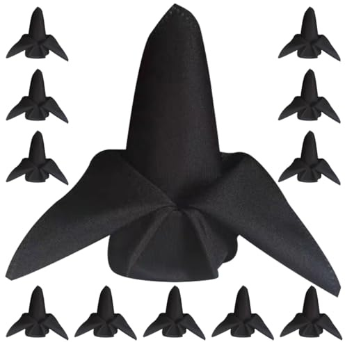 HSTWODE servietten Stoff 12 Stück Waschbare Papierservietten 48x48cm Polyester Wiederverwendbare Tischservietten Napkins für Restaurant Hochzeit Bankett Geburtstags Party Hotel (Schwarz)
