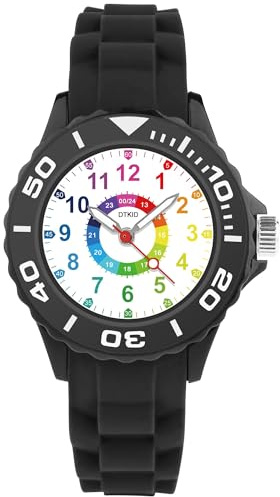 DTKID Orologio Bambino, Orologi Analogici al Quarzo per Bambini, Orologi Educativi per Ragazzi e Ragazze con Ghiera Girevole Cinturino in Silicone 4-15 Anni (Ferroso)