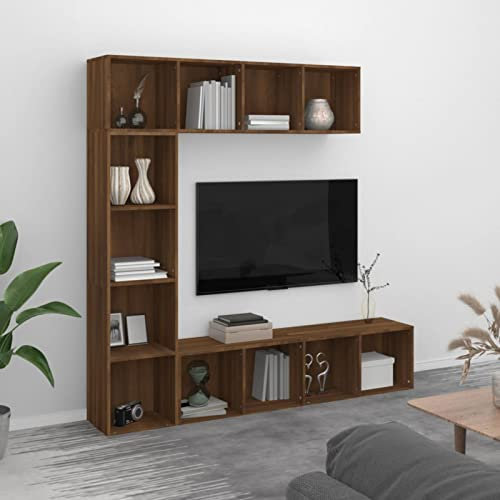 qohoio Set Mobili Libreria/Porta TV 3pz Rovere Marrone 180x30x180 cm,Set Mobili TV,Pareti Attrezzate,Parete Attrezzata per Soggiorno,Set Salotto TV-3152715