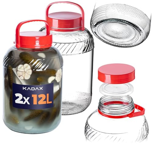KADAX Confezione da 2 Vasetto per cetrioli con Coperchio, vasetto per Conserve, conservazione ermetica, Vaso di Vetro, Vaso Universale, vasetto per cetrioli, conservazione, Vaso per la conservazione