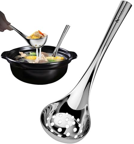 Cuchara espumadera de metal con colador de acero inoxidable con mango largo | skimmer de cocina para cenas buffet restaurante cocina accesorios de cocina