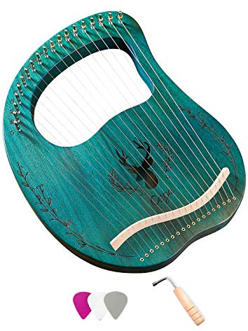 19-saitige Lyra-Harfe aus Holz, Resonanzkasten, Saiteninstrument mit Stimmschlüssel, 3 Plektren, Aufkleber, zusätzlichem Saitensatz, blau