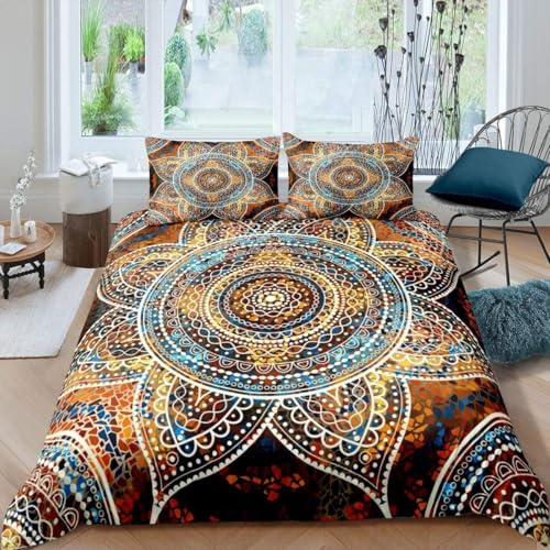 Homemissing Mandala Flores - Funda nórdica de 200 x 200 cm Bohemian Flores Pesri Juego de cama Bohemian Exotic Flowers Set de ropa de cama para niños y niñas, Teen Hippie Floral Ropa de cama Set