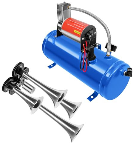 Druckluft Kompressor, 46x20.5x24cm Luftkompressor 6 Liter + 4 Schlauch Horn Silber für Einige Mechanische Geräte