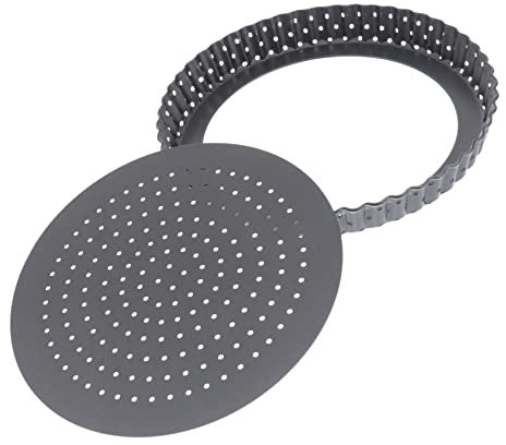 SECFOU Nonstick 8-inch Round Carbon Steel Pizza Pan Holes, Removable Bottom Baking Tray for Homemade Pizza and Oven Use