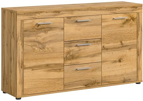 xonox.Home - Sideboard Jam 125x80x35 cm in Wotan Eiche - Schrank Highboard Anrichte Sideboard Beischrank - Pflegeleichte Oberfläche und funktionale Konstruktion