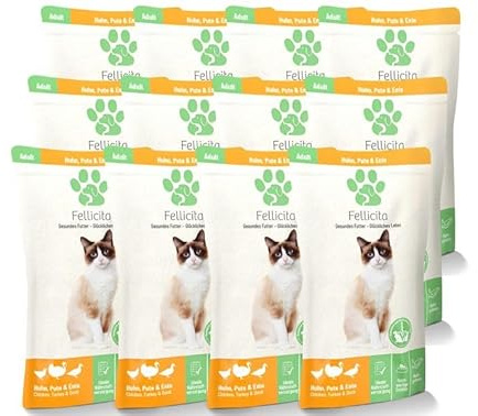 Fellicita Premium Nassfutter für Katzen, Huhn, Pute und Ente, 12 x 100 g | 12er Pack, Multiprotein, Getreidefrei, Leckere Pastete, Alleinfuttermittel