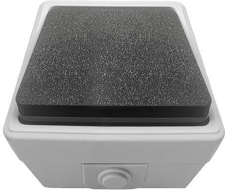 Base de Pulsador para Timbre o Luz de Estanco para Superficie, Pulsador Resistente al Agua IP54, 10AX,16A,250V, Apta para Interior y Exterior, Gris y Negro