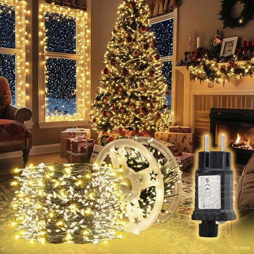 SALCAR LED Cluster Lichterkette Draht Weihnachtsbaum, 20m 800er LED Christbaumbeleuchtung mit 8 Modi, Timer und Memory, Wasserdicht Büschellichterkette für Außen Innen Garten Hochzeit, Warmweiß