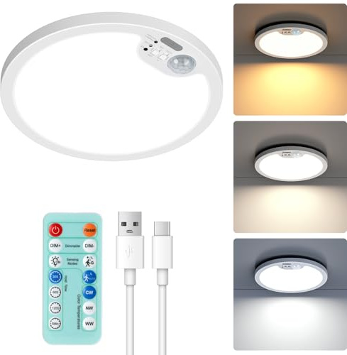 BLNAN LED Akku Deckenleuchte mit Bewegungsmelder Innen, 7000mAh Kabellose Deckenlampe mit Batterie, 3000K/4000K/6000K, USB Aufladbar, Dimmbar Decke Lampe für Flur Treppe Balkon Garage
