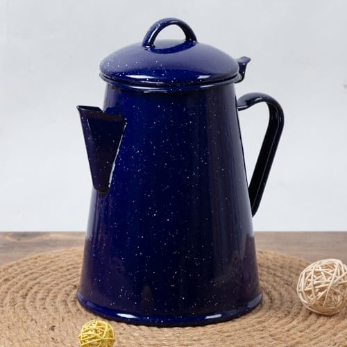 Emaille-Kaffeekanne, Vintage, blau gesprenkelt, Aufbewahrung, Tee, Wasserkocher, Innenbereich, Küche, Camping, Outdoor, Emaillegeschirr