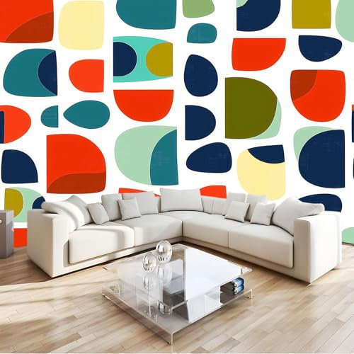 300 x 210 cm Papel pintado fotográfico efecto 3D, Patrón Retro Semicírculo Simple Fotomurales Tejido No Tejido Murales Fotográfico Moderno Decoración de Paredes para salón o dormitorio, Color
