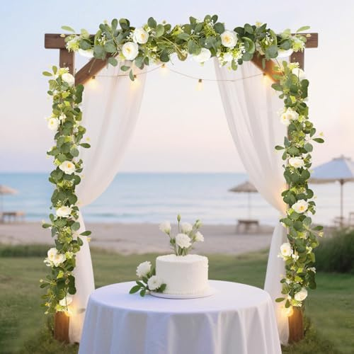 2 Stück Künstliche Girlanden Deko, Eukalyptus Girlande, künstliche Girlanden eukalyptus 180 cm, Eukalyptus Deko Künstliche Pflanze Hängepflanze für Hochzeit Deko, Party, Garten und Büro Dekorati