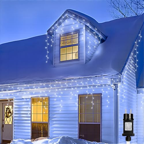BrizLabs Luci Natalizie da Esterno Cascata, 20M 600 LED Luci Natale Impermeabile 8 Modalità con Spina Luci Natalizie Stringa Luci per Interno, Balcone, Tetto, Giardin, Fest, Bianco Freddo