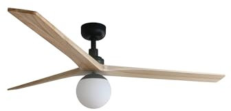 Faro Klim Ventilatore da soffitto grande a 3 pale nero opaco, legno di quercia con luce 1x E27 Wiz Smart System