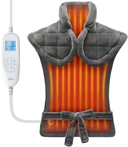iDOO Heat Pad for Back Pain Relief, Fathers Day Dad Gifts for Men, Weighted Electric Heating Pad for Neck Shoulder, XL 61x84cm, 6 Heating & 3 Timer Auto-Off, Washable