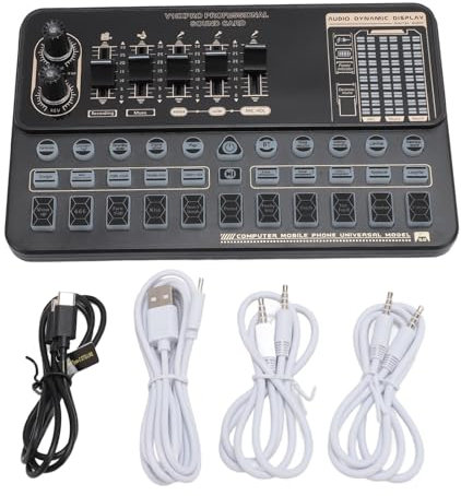 Carte son en direct Vomeko Professional avec 16 effets sonores, Bluetooth 5.0 et réduction du bruit intelligent, mélangeur audio portable pour podcasting/streaming/karaoké